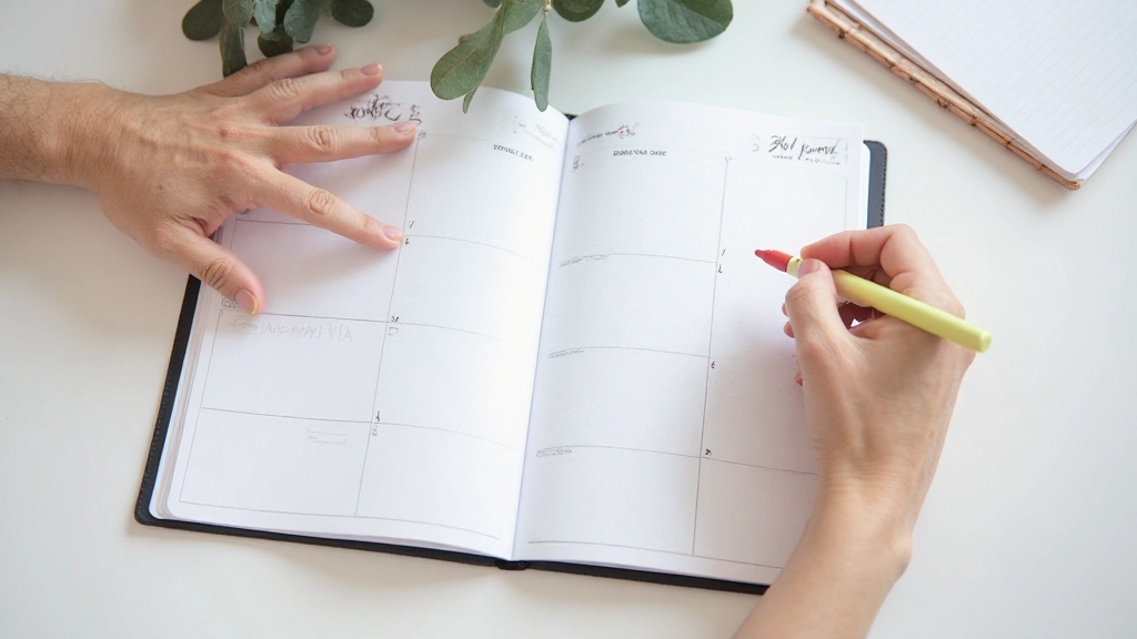 Dagplanner met gekleurde markeerstiften en dagelijks schema op papier