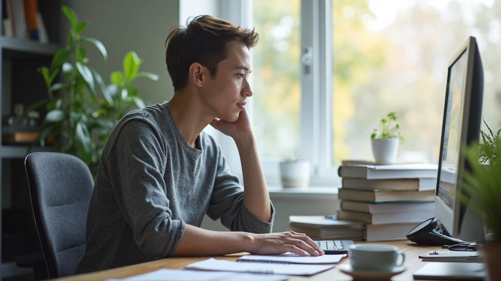 Professioneel beeld van iemand in diepe concentratie aan complexe cognitieve werk sessie